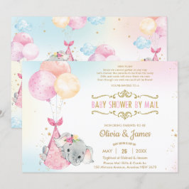 Cute Elephant Girl Virtuell Baby Shower by Mail Inbjudningar