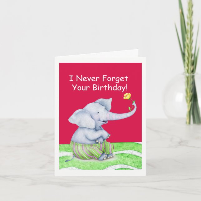 Cute Elephant glömmer aldrig din födelsedag Kort (Framsida)