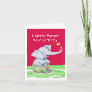 Cute Elephant glömmer aldrig din födelsedag Kort