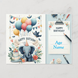 Cute Elephant Grattis på födelsedagen Card - ballo Vykort