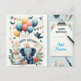Cute Elephant Grattis på födelsedagen Card - ballo Vykort