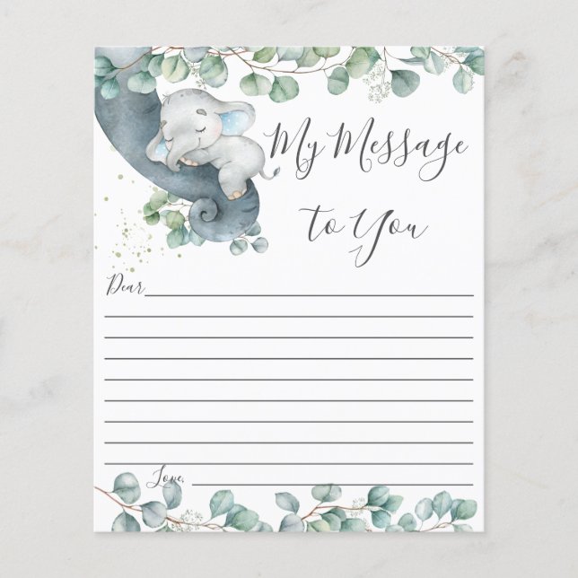 Cute Elephant Greenery Baby Shower Message Lakan (Framsida)