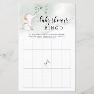 Cute elephant greenery babydusch bingo-spel