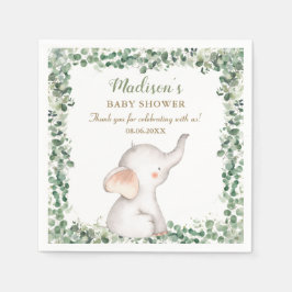 Cute Elephant Greenery Gender Neutral Baby Shower Pappersservett