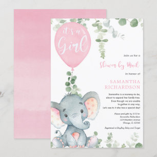 Cute elephant greenery girl dusch by mail inbjudningar