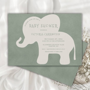 Cute Elephant Grönt Baby Shower Inbjudningar