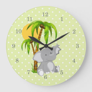 Cute Elephant Grönt Polka dots Wall Clocks Stor Klocka