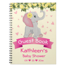 Cute Elephant Gul ros Baby Shower Guest Bok Anteckningsbok
