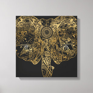 Cute Elephant hand plockade Henna blommigt Canvastryck