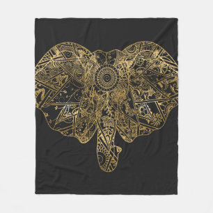 Cute Elephant hand plockade Henna blommigt Fleecefilt