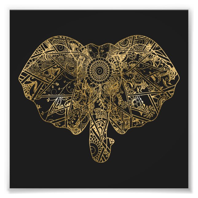 Cute Elephant hand plockade Henna blommigt Fototryck (Framsidan)