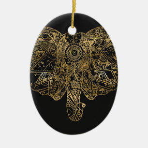 Cute Elephant hand plockade Henna blommigt Julgransprydnad Keramik