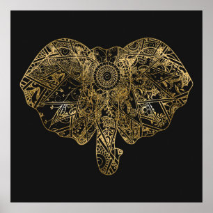Cute Elephant hand plockade Henna blommigt Poster