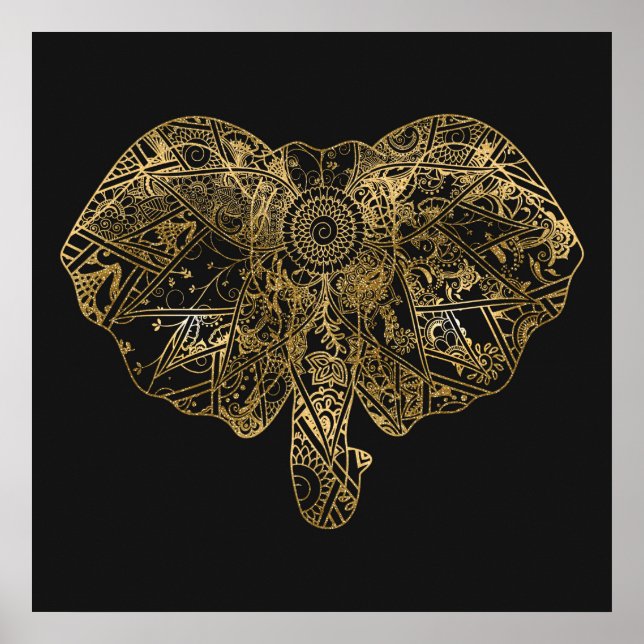 Cute Elephant hand plockade Henna blommigt Poster (Framsidan)