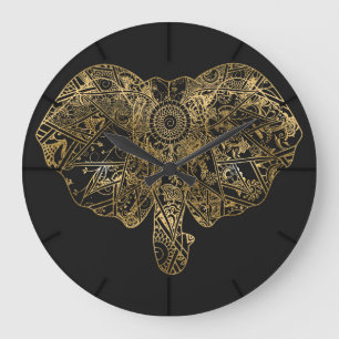 Cute Elephant hand plockade Henna blommigt Stor Klocka