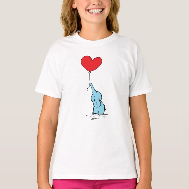 Cute Elephant & Heart Kids T-Shirt (Framsida)