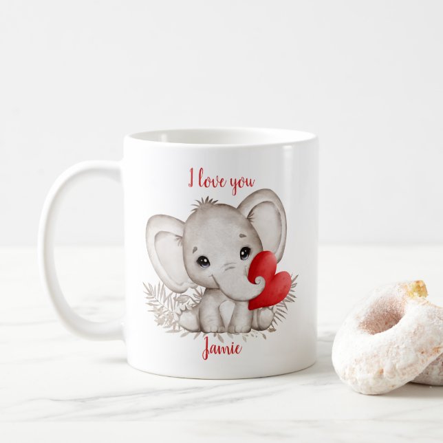 Cute Elephant Heart Valentine kärlek Personlig Kaffemugg (Med munk)