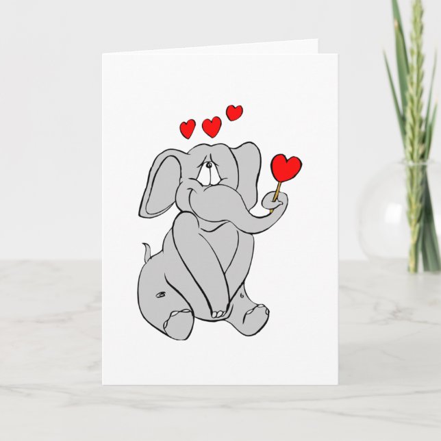 Cute Elephant Hearts Adsible Valentine Character Helgkort (Framsida)