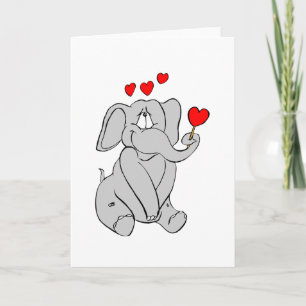 Cute Elephant Hearts Adsible Valentine Character Helgkort