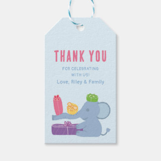 Cute Elephant Holding Gifts Vertical Favor Tags Presentetikett