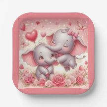 Cute Elephant Hugs, Hearts & Ro