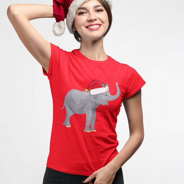 Cute Elephant i jultomten Kvinnor i julafton T Shirt (Skapare uppladdad)