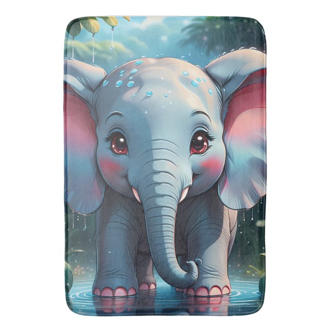 Cute Elephant i Rain Badrumsmatta (Framsidan (Vertikal))