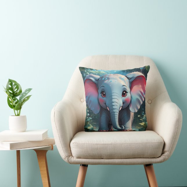 Cute Elephant i Rain Kudde (Stol)