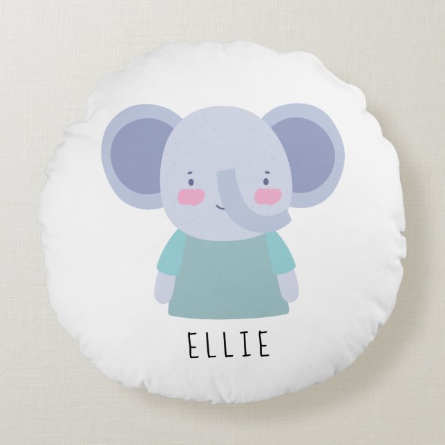 Cute Elephant Illustration - Anpassade Rund Kudde (Framsidan)