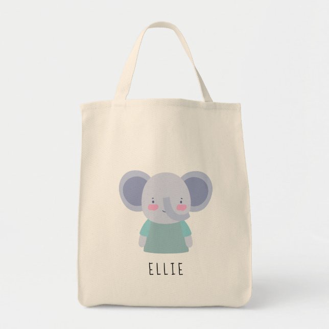 Cute Elephant Illustration - Anpassade Tote Bag Tygkasse (Framsidan)