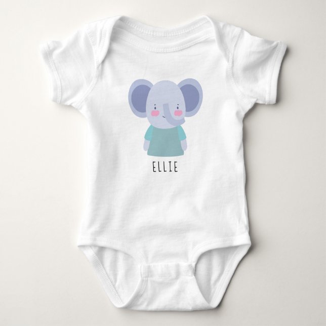 Cute Elephant Illustration - Anpassadet Namn T Shirt (Framsida)