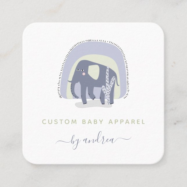 Cute Elephant Illustration Baby Infant Boutique Fyrkantigt Visitkort (Framsida)