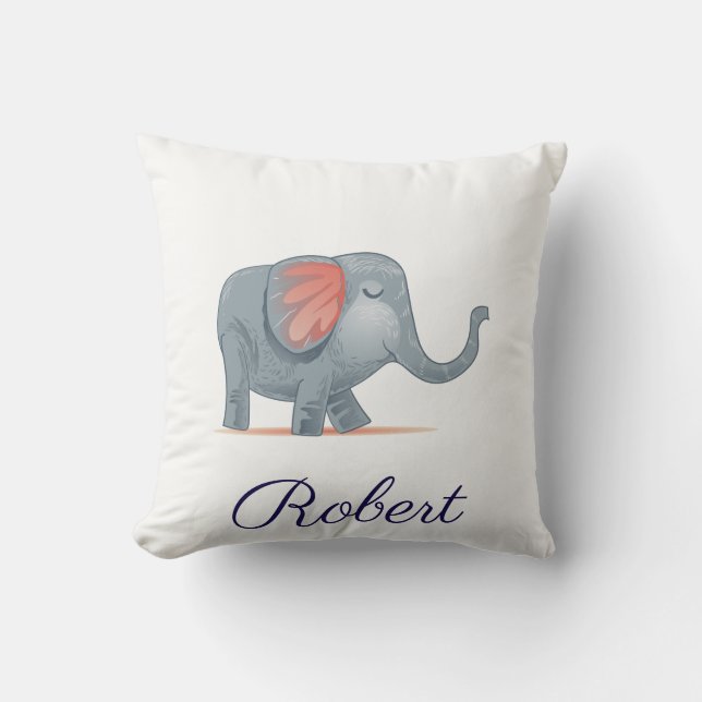 Cute Elephant Illustration Personlig ditt namn Kudde (Framsida)
