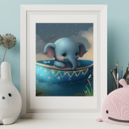 Cute Elephant in a Boat Personlig Art Nursery Poster