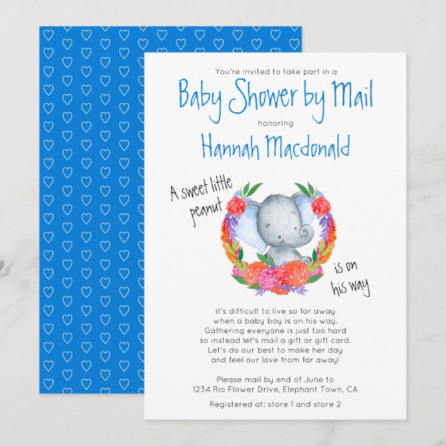 Cute Elephant in Garland Boy Shower by Mail Inbjudningar (Fram/baksida)
