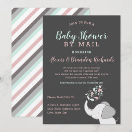 Cute Elephant in Rosa & Mint Baby Shower by Mail Inbjudningar