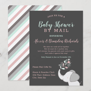 Cute Elephant in Rosa & Mint Baby Shower by Mail Inbjudningar