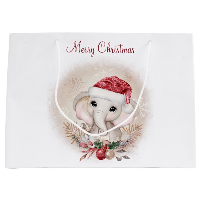Cute Elephant jul Large Gift Bag (Framsidan)