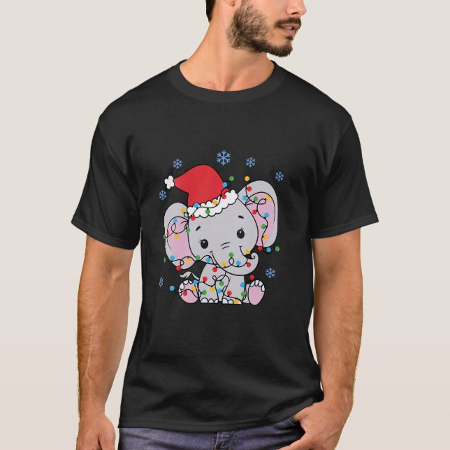 Cute Elephant jul Ljus Jultomten Elephan T Shirt (Framsida)