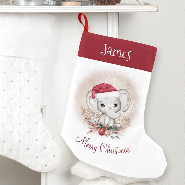 Cute Elephant-julklapp i Namn Liten Julstrumpa (Cute Elephant Christmas Stocking Name)