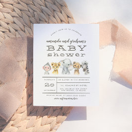 Cute Elephant & Jungle Friends Rustic Baby Shower Inbjudan Vykort