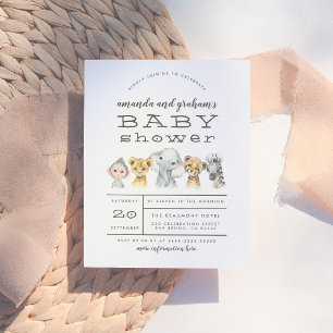 Cute Elephant & Jungle Friends Rustic Baby Shower Inbjudan Vykort