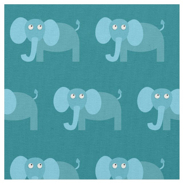Cute Elephant Kid Baby Nursery Teal Tyg (Närbild)