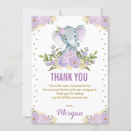 Cute Elephant Lavender Lila Guld Blommigt Tack Kort