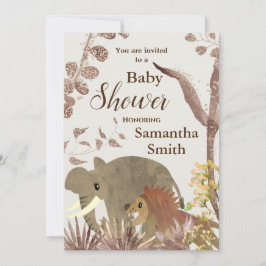 Cute Elephant, Lejon och Blommigt Art Baby Shower Inbjudningar