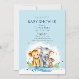 Cute Elephant, Lejon och Monkey Jungle Baby Shower Inbjudningar
