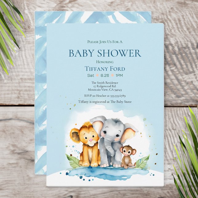 Cute Elephant, Lejon och Monkey Jungle Baby Shower Inbjudningar (Skapare uppladdad)