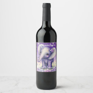 Cute Elephant lila Baby dusch Vin etikett
