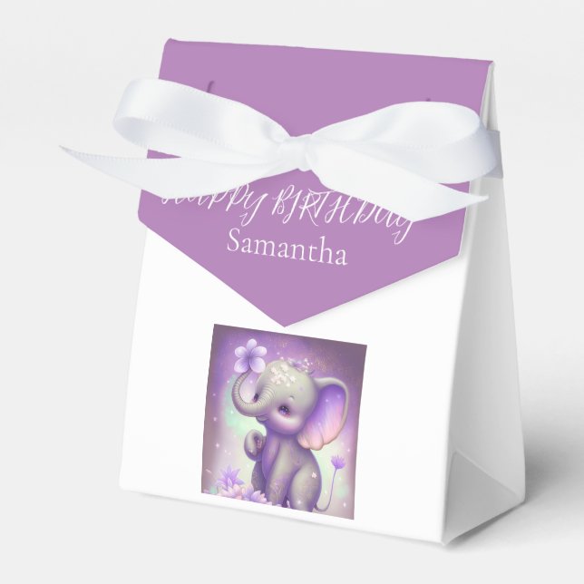 Cute Elephant Lila Birthday Favor Box Presentaskar (Framsidan Sidan)