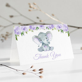 Cute Elephant, Lila blommor, första födelsedagen Tack Kort